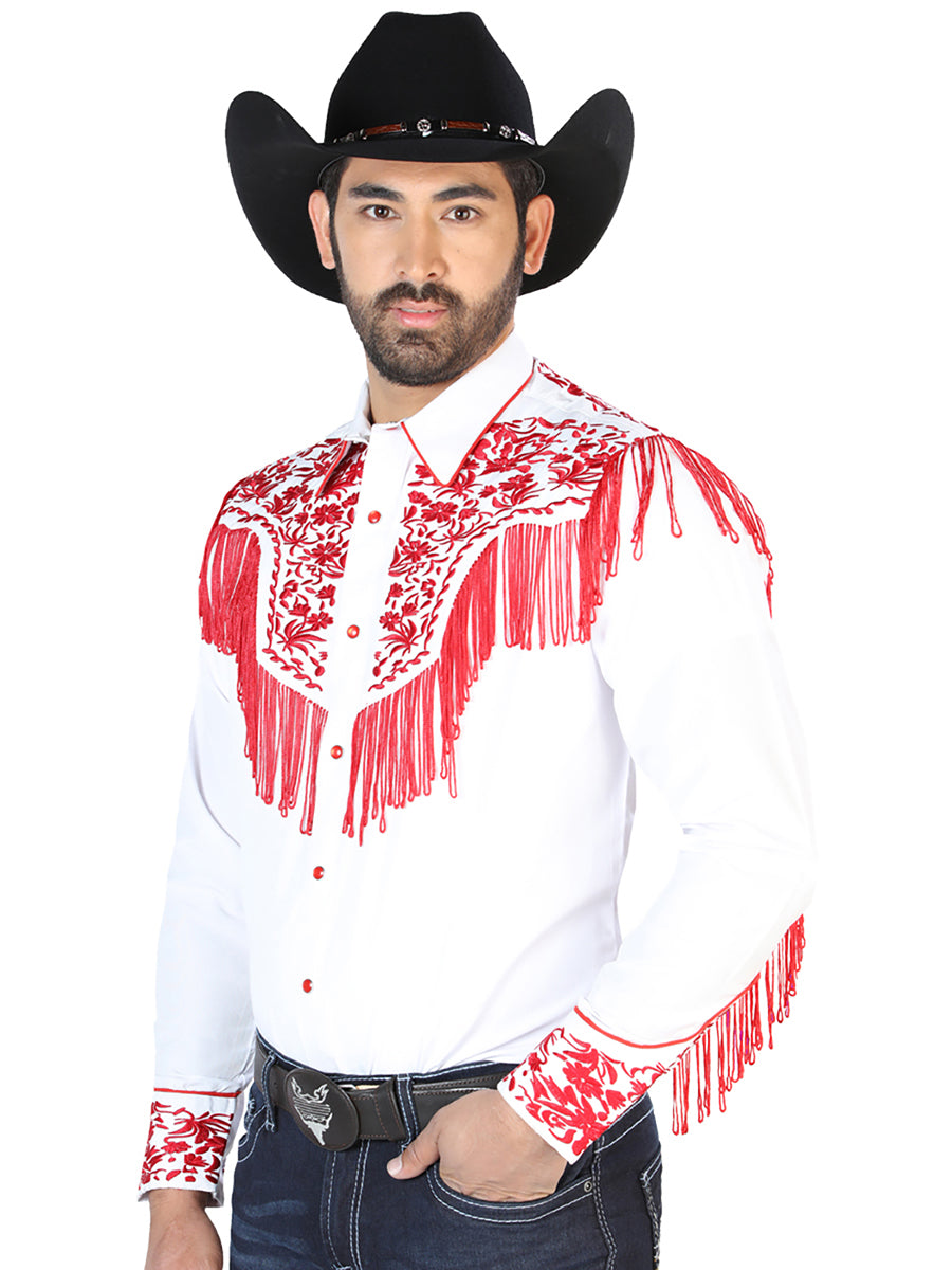 El Señor de los Cielos Embroidery Shirt White/Red 126708 — view 2