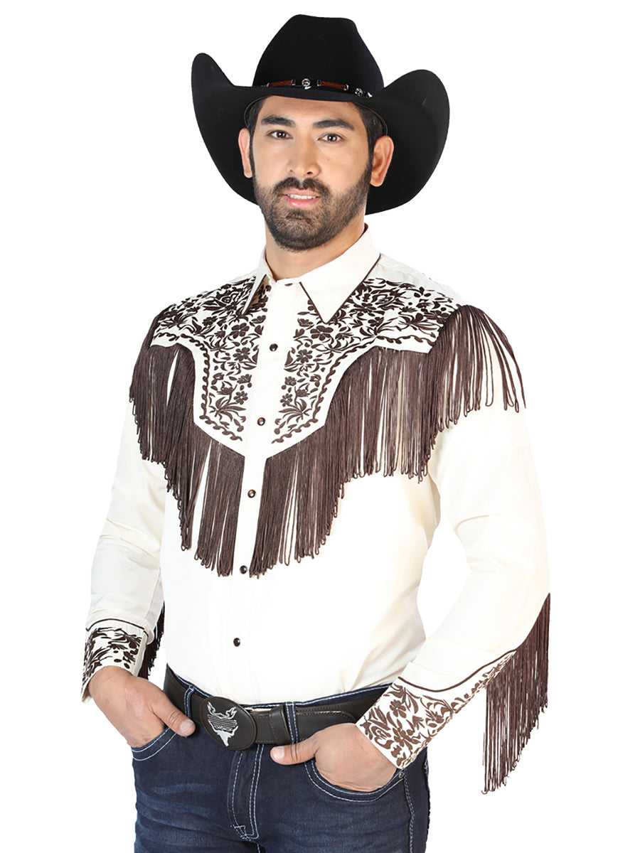 El Señor de los Cielos Embroidery Shirt Beige/Brown 126710 — view 2