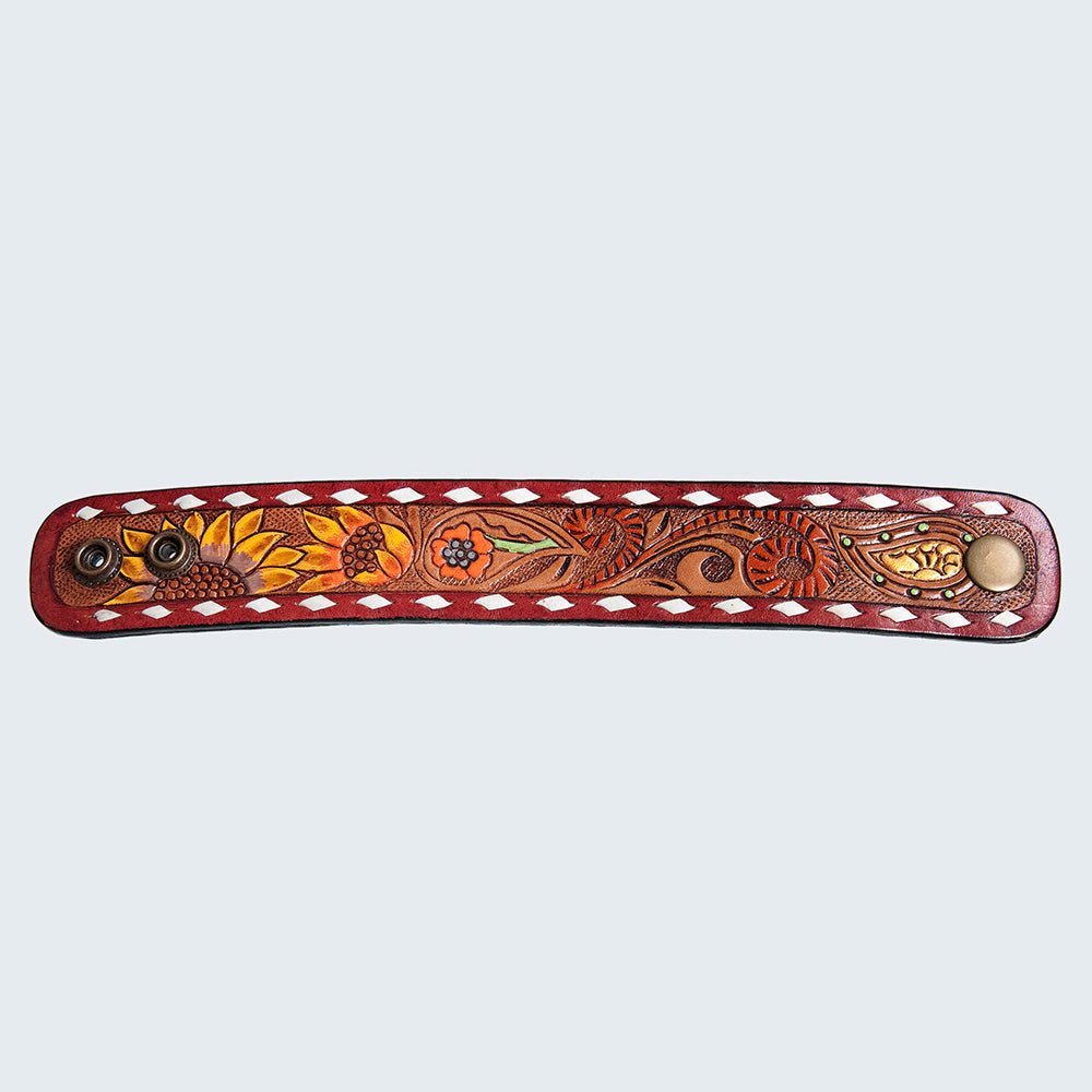 American Darling Bracelet Hand Tooled Carved Genuine Leather Women | Handmade Western Rustic