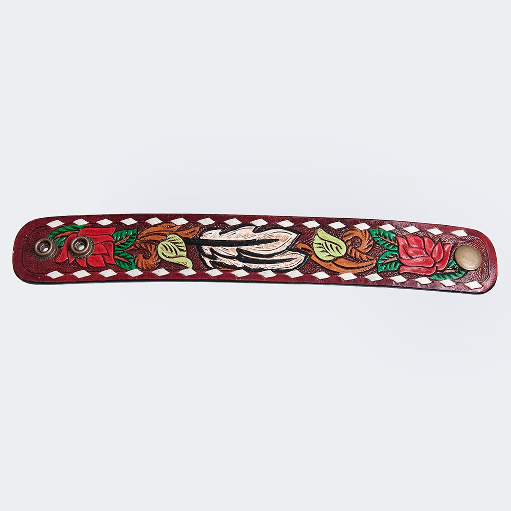 American Darling Bracelet Hand Tooled Carved Genuine Leather Women | Handmade Western Rustic