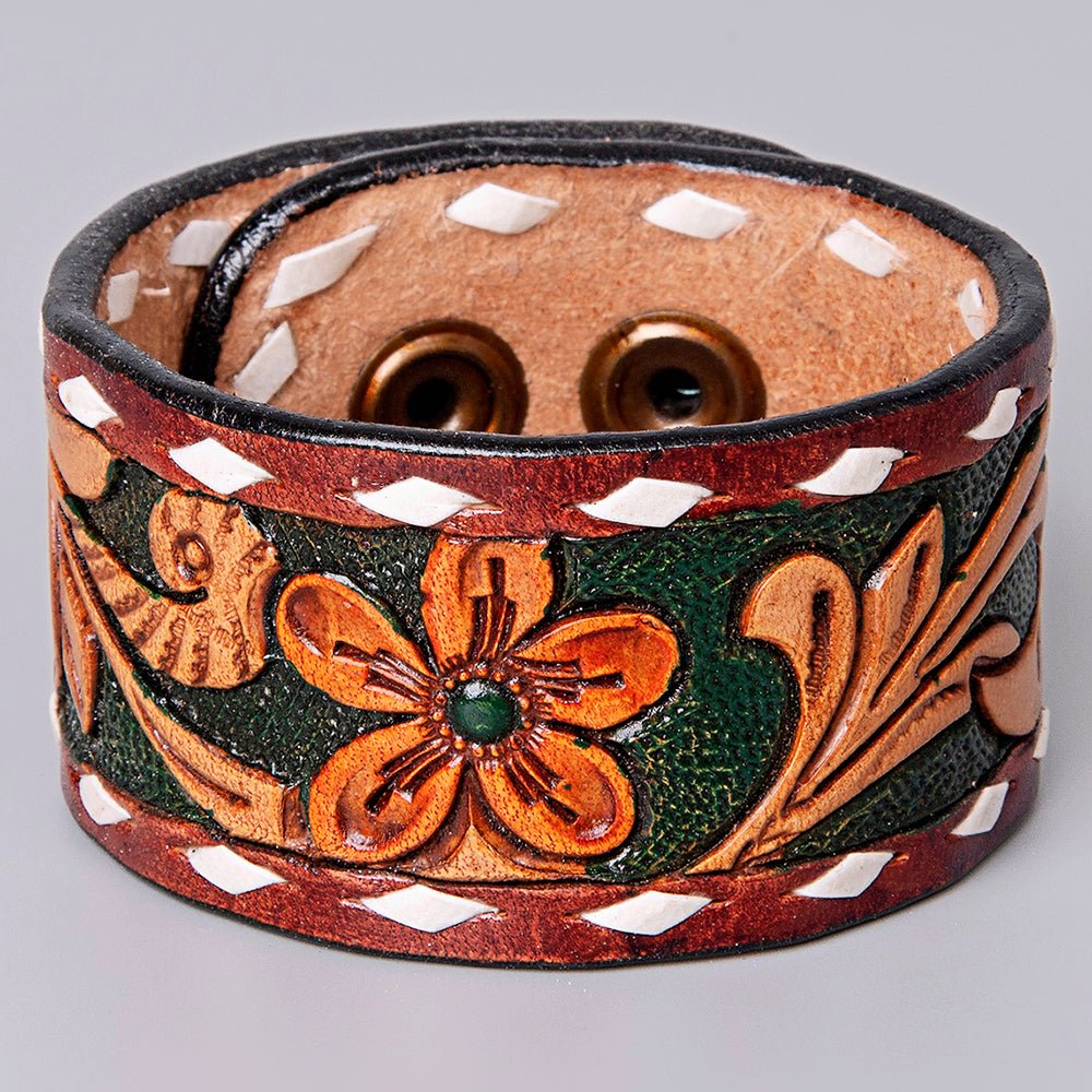 American Darling Bracelet Hand Tooled Carved Genuine Leather Women | Handmade Western Rustic