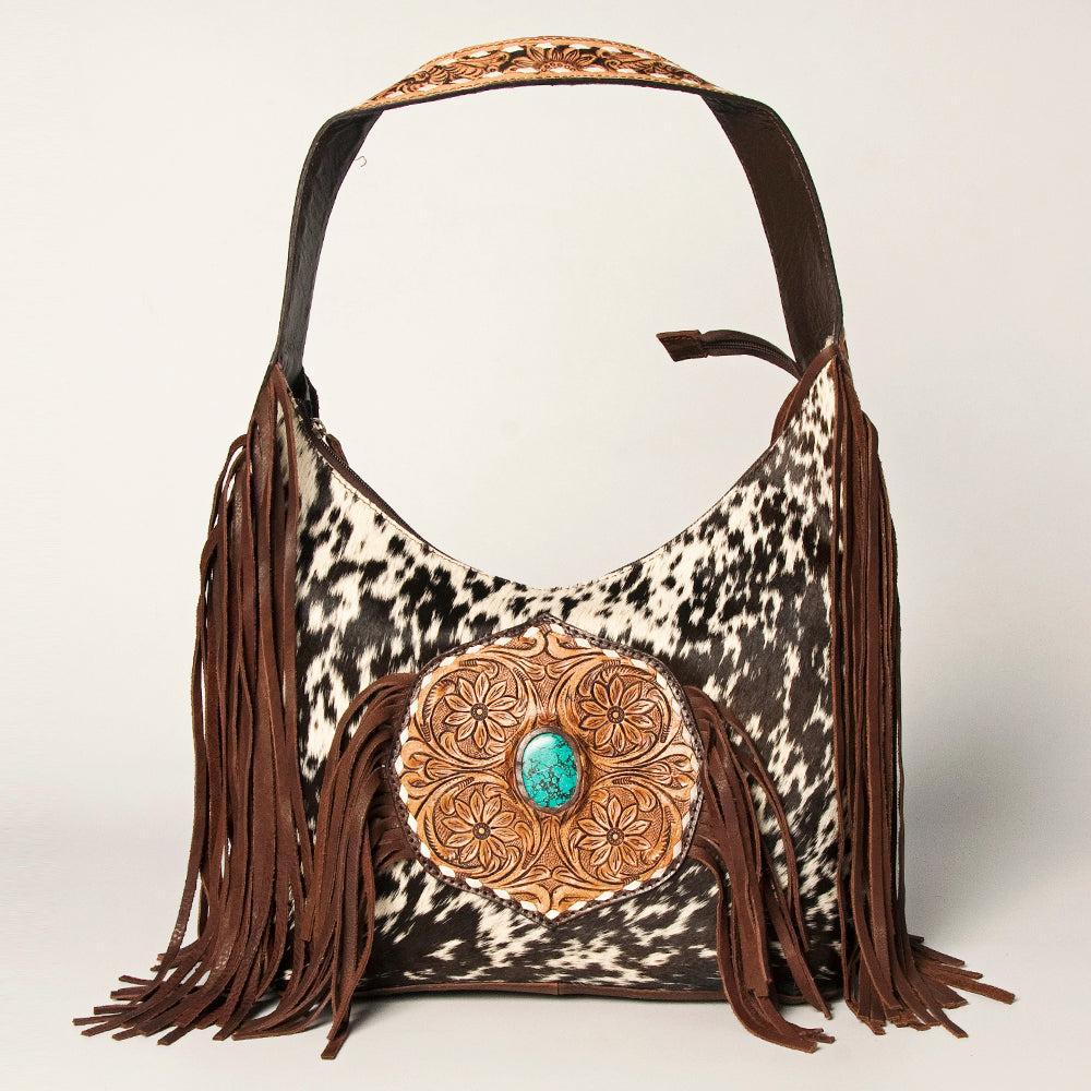 American Darling Hand-Tooled Hair-On Leather Fringe Tote