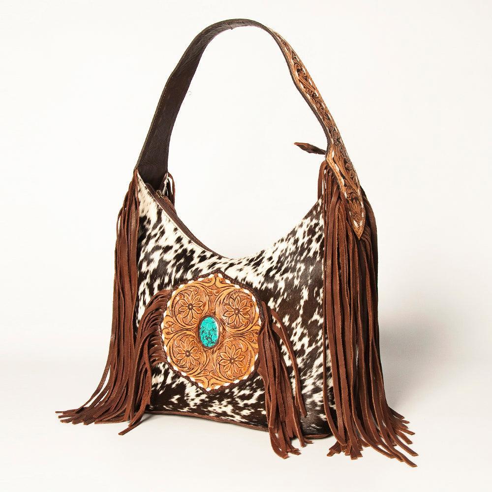 American Darling Hand-Tooled Hair-On Leather Fringe Tote