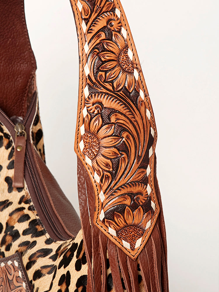 American Darling Hand-Tooled Hair-On Genuine Leather Tote