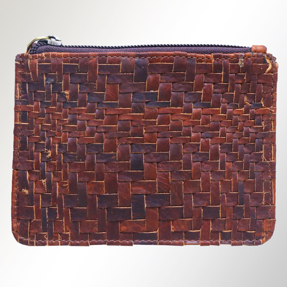 American Darling Coin Purse - Genuine Vegetable-Tanned Leather Western Wallet with Basket Weave and YKK Zipper - 4in x 6in