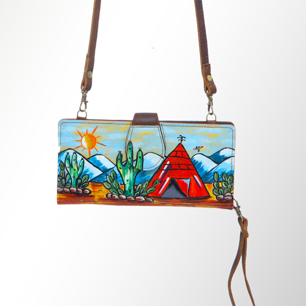 American Darling Wristlet Bag, Hand-Painted Genuine Leather, Western Vegetable Tanned Full Grain Leather Wallet Bag