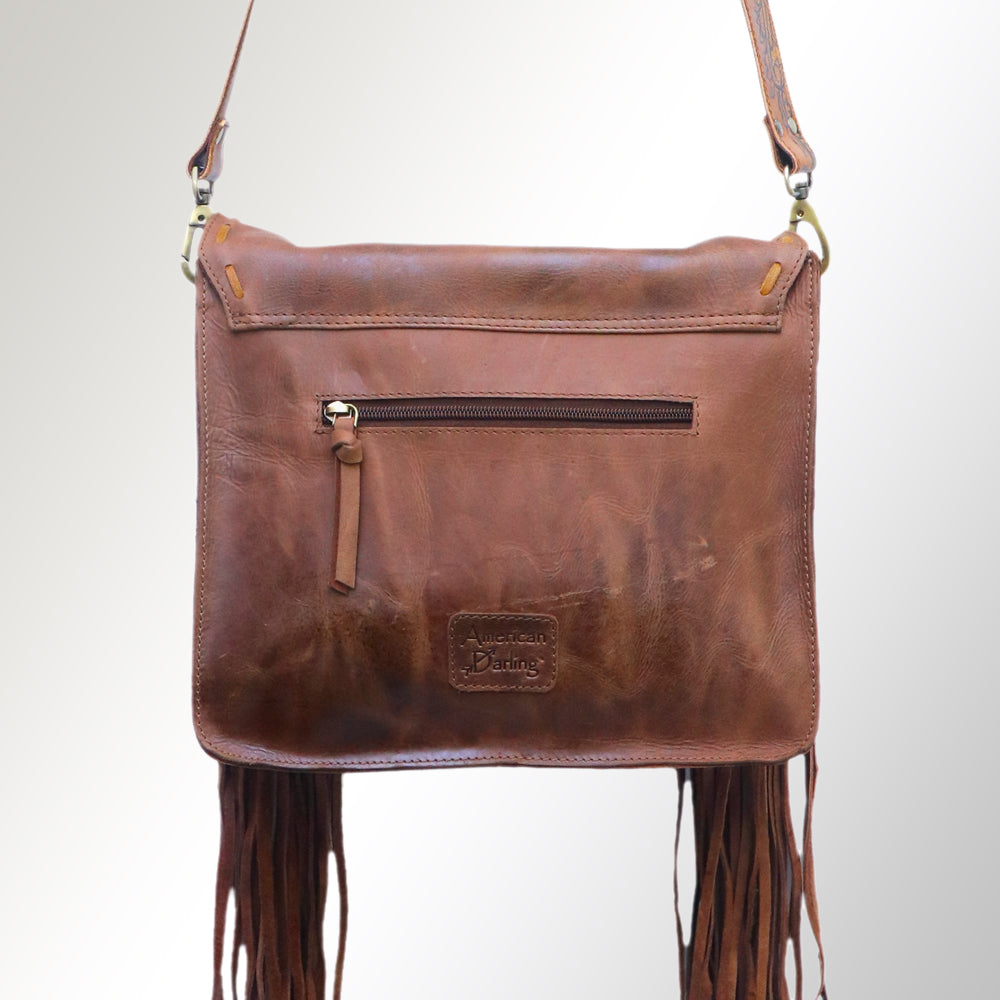 American Darling Cross body Bag Hand Tooled Floral Leather Fringed Western Purse 12in x 12in