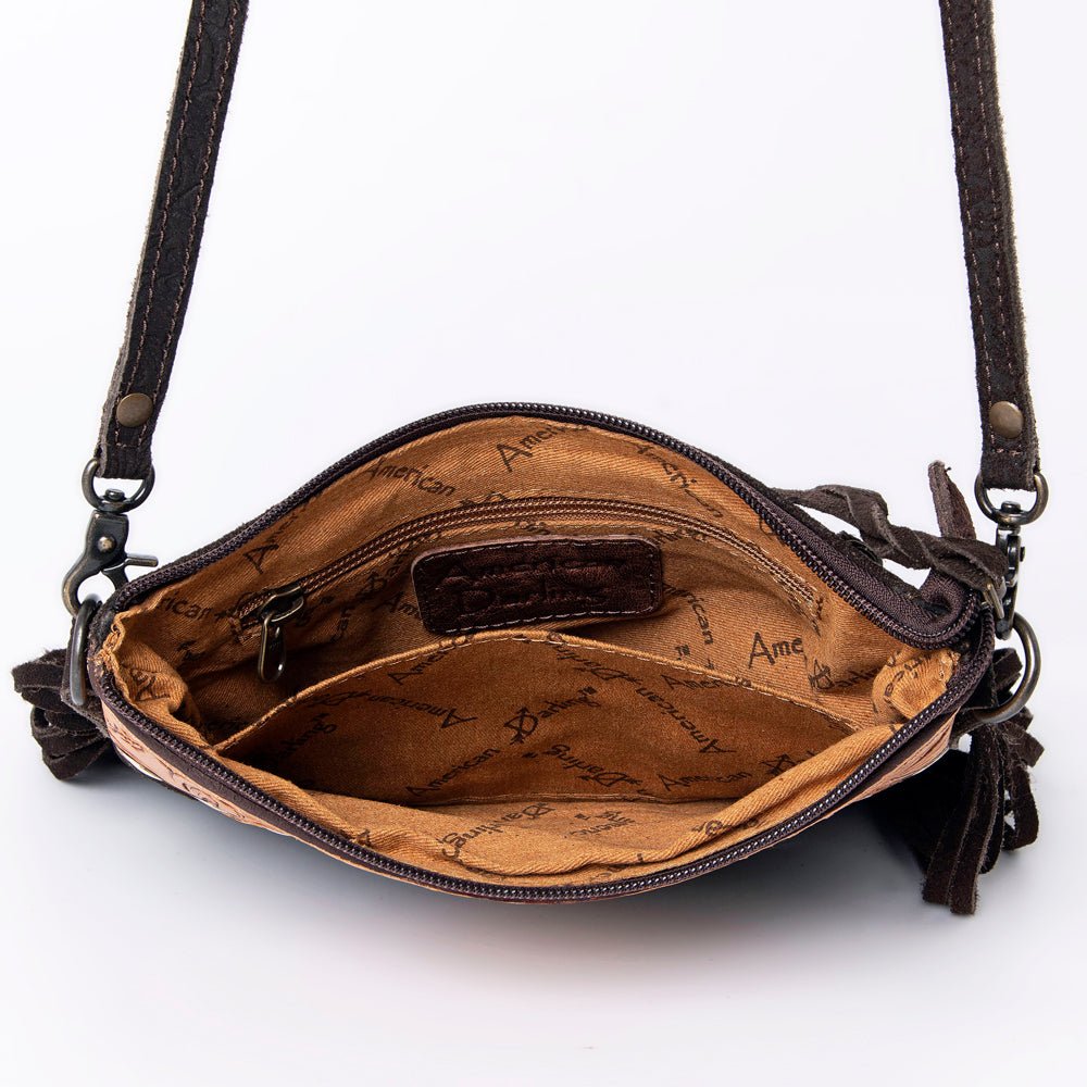 American Darling Western Small Crossbody Bag – Genuine Hair-On Cowhide Leather with Fringes, Adjustable Strap, Handcrafted in Texas
