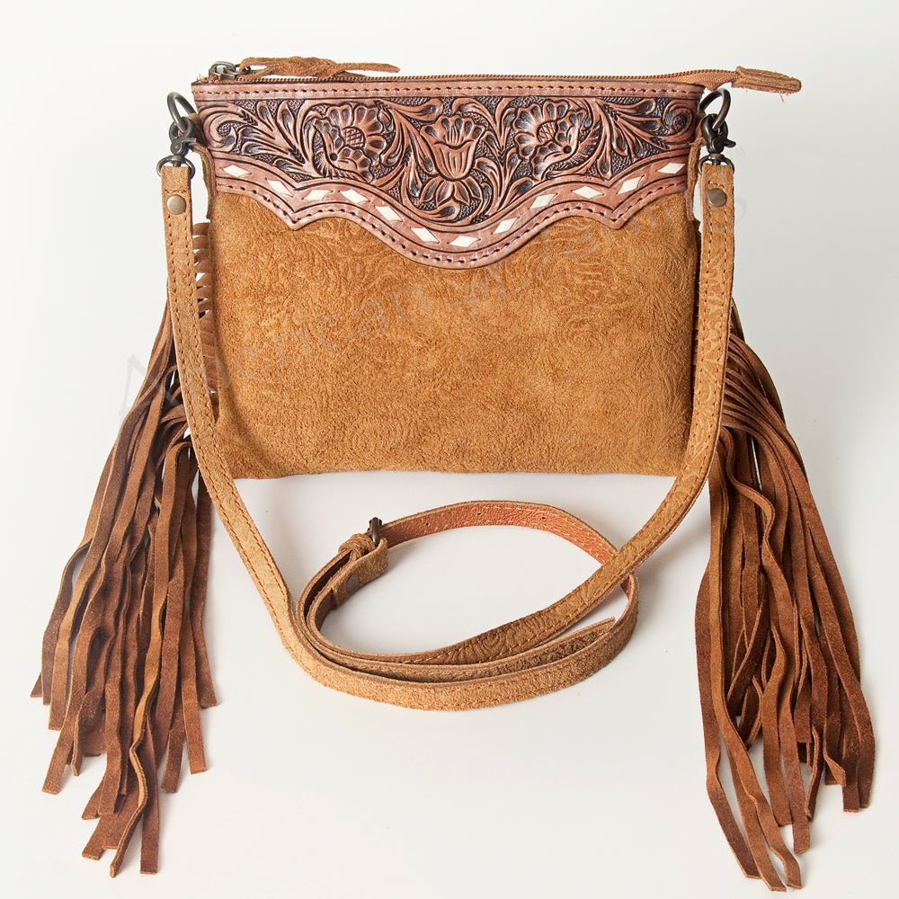American Darling Western Small Crossbody Bag – Genuine Hair-On Cowhide Leather with Fringes, Adjustable Strap, Handcrafted in Texas