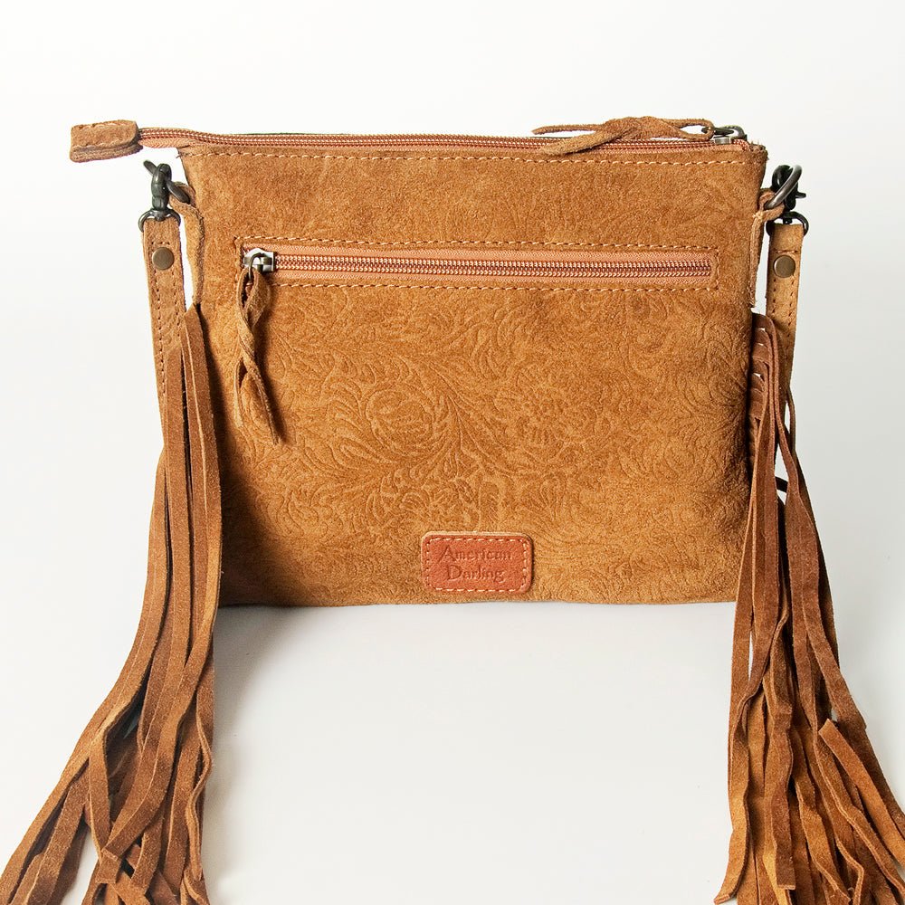 American Darling Western Small Crossbody Bag – Genuine Hair-On Cowhide Leather with Fringes, Adjustable Strap, Handcrafted in Texas