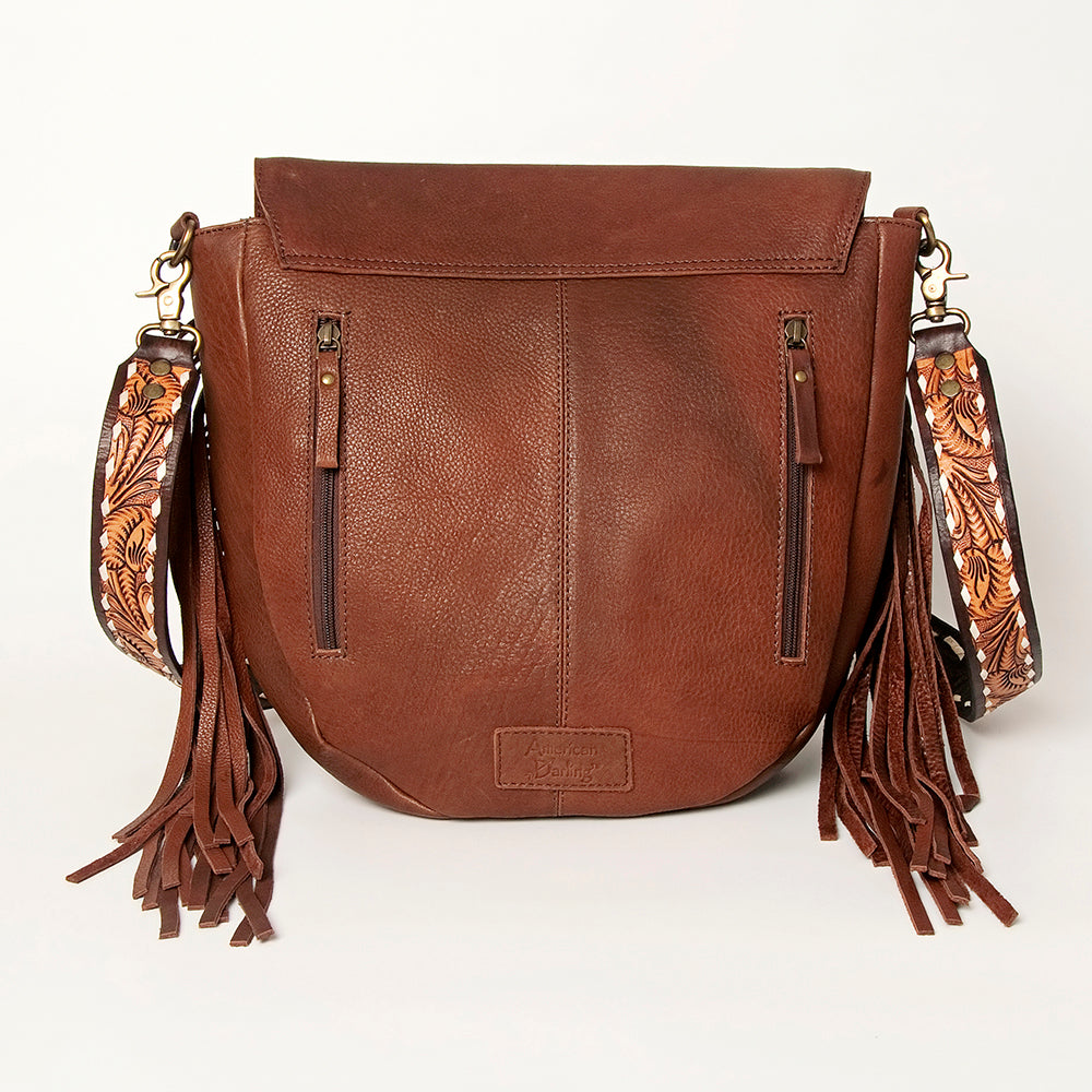 American Darling Messenger Hand Tooled Floral Carved Genuine Leather with Fringes Buck Stitched Western Accessories