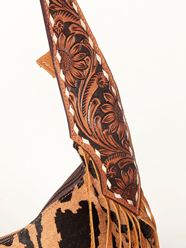 American Darling Hand-Tooled Hair-On Genuine Leather Hobo Bag