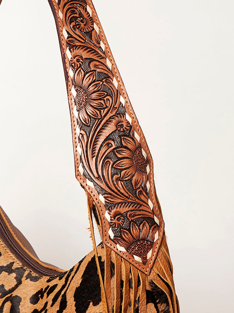 American Darling Hand-Tooled Hair-On Genuine Leather Hobo Bag
