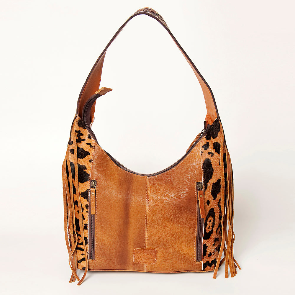 American Darling Hand-Tooled Hair-On Genuine Leather Hobo Bag