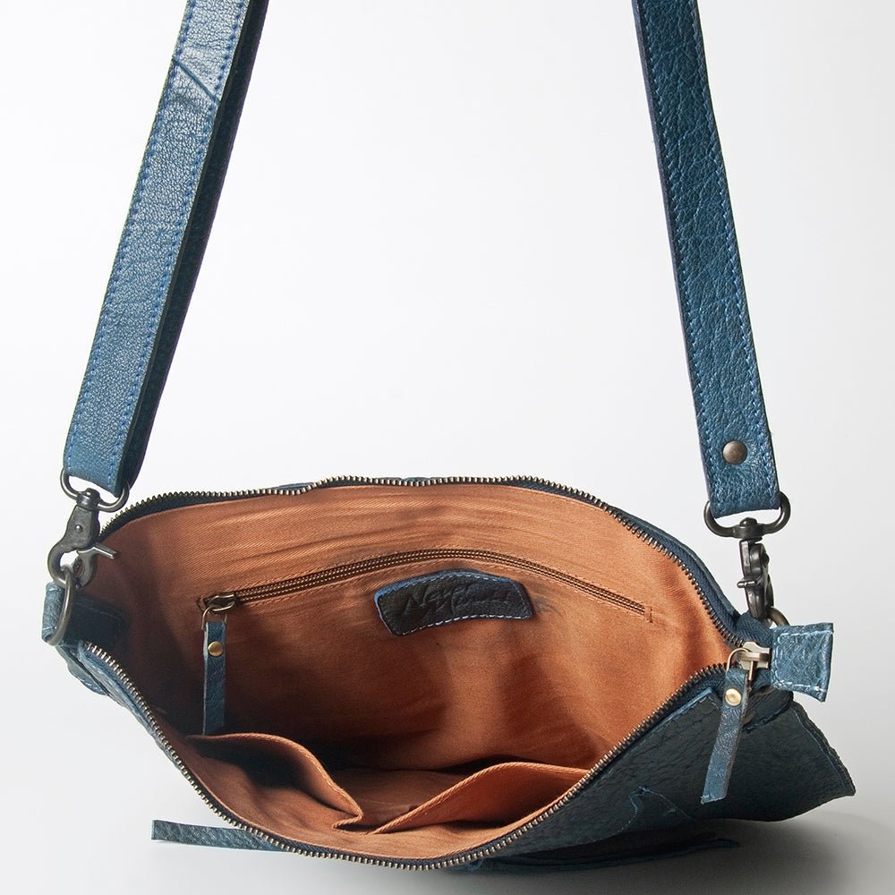 Vintage Handmade Genuine Cowhide Leather Crossbody Bag For Women With Western Flair
