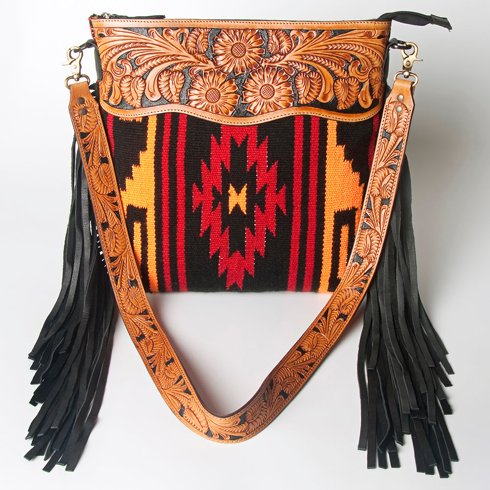 American Darling Hand-Tooled Saddle Blanket Leather Crossbody Bag