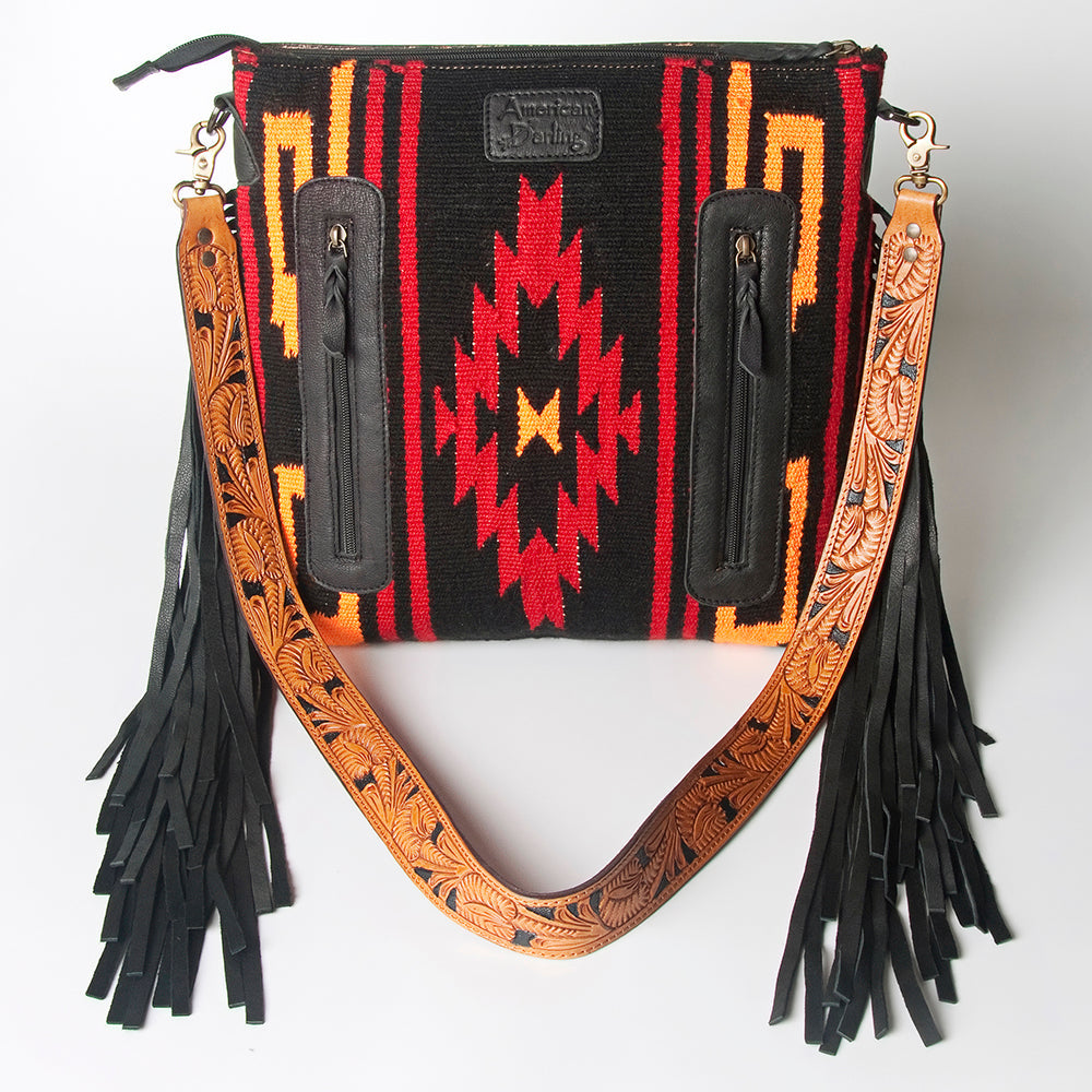American Darling Hand-Tooled Saddle Blanket Leather Crossbody Bag
