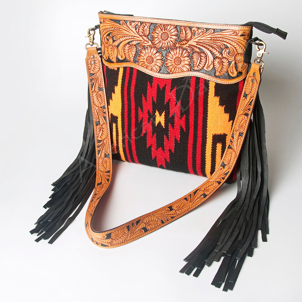 American Darling Hand-Tooled Saddle Blanket Leather Crossbody Bag