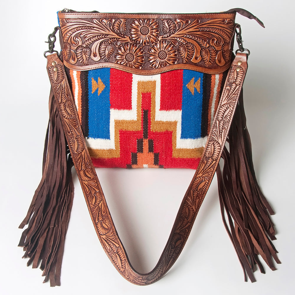 American Darling Hand-Tooled Saddle Blanket Leather Crossbody Bag