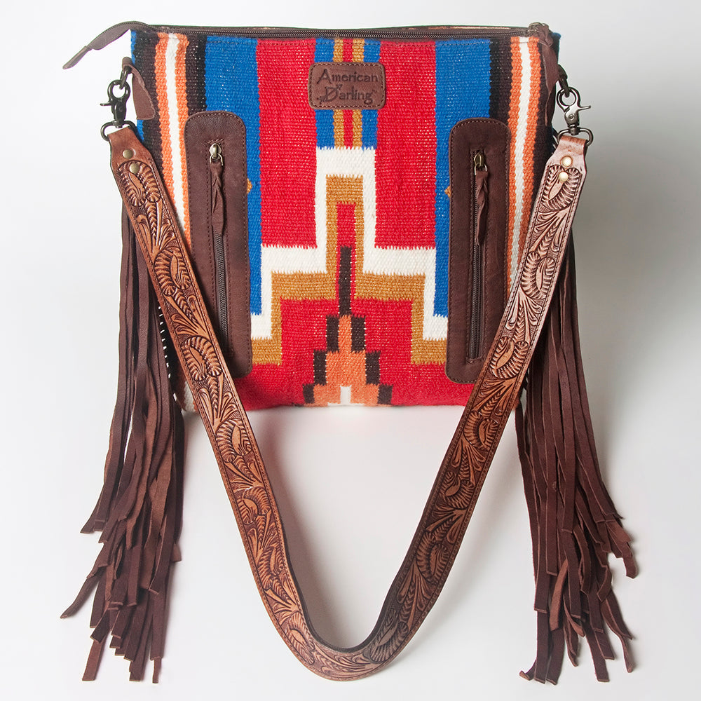 American Darling Hand-Tooled Saddle Blanket Leather Crossbody Bag
