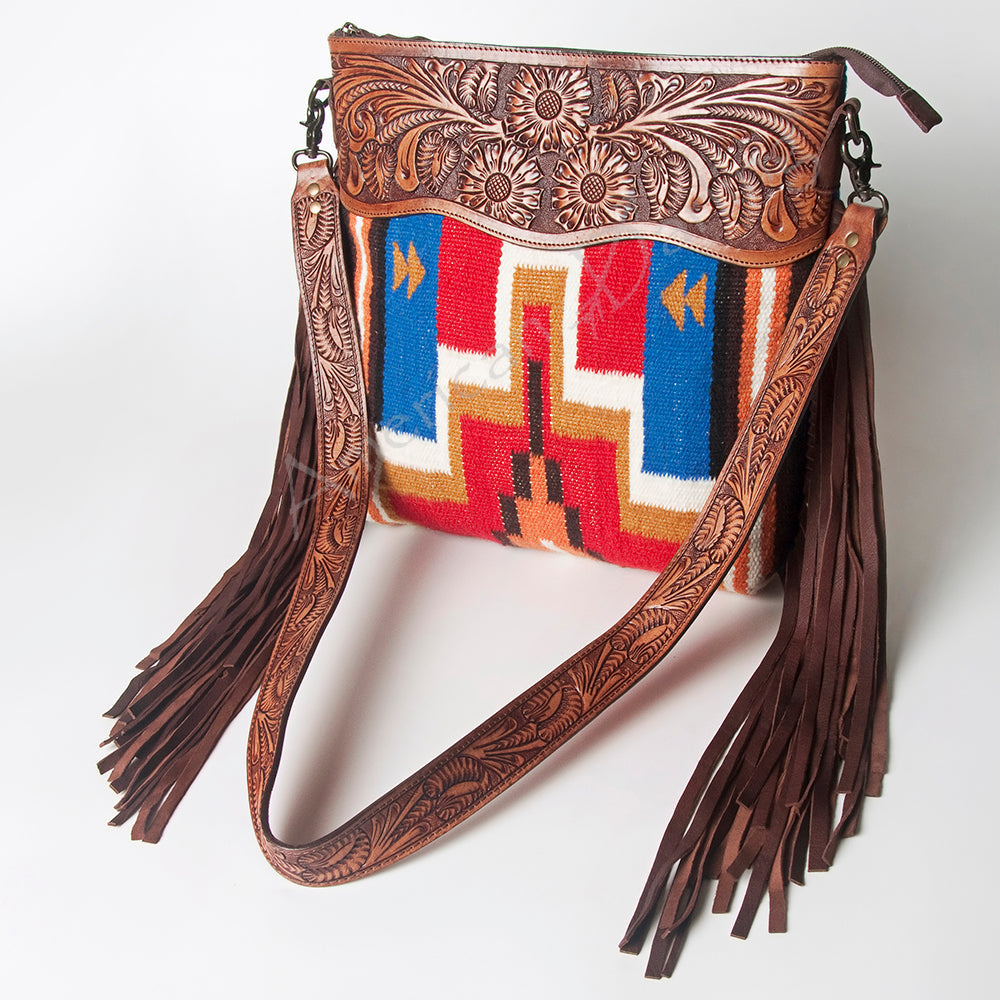 American Darling Hand-Tooled Saddle Blanket Leather Crossbody Bag