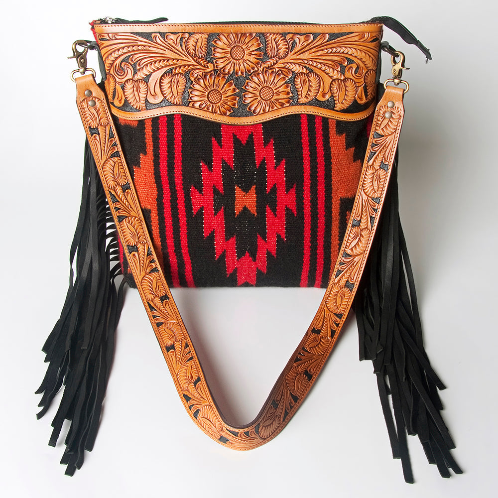 American Darling Hand-Tooled Saddle Blanket Leather Crossbody Bag