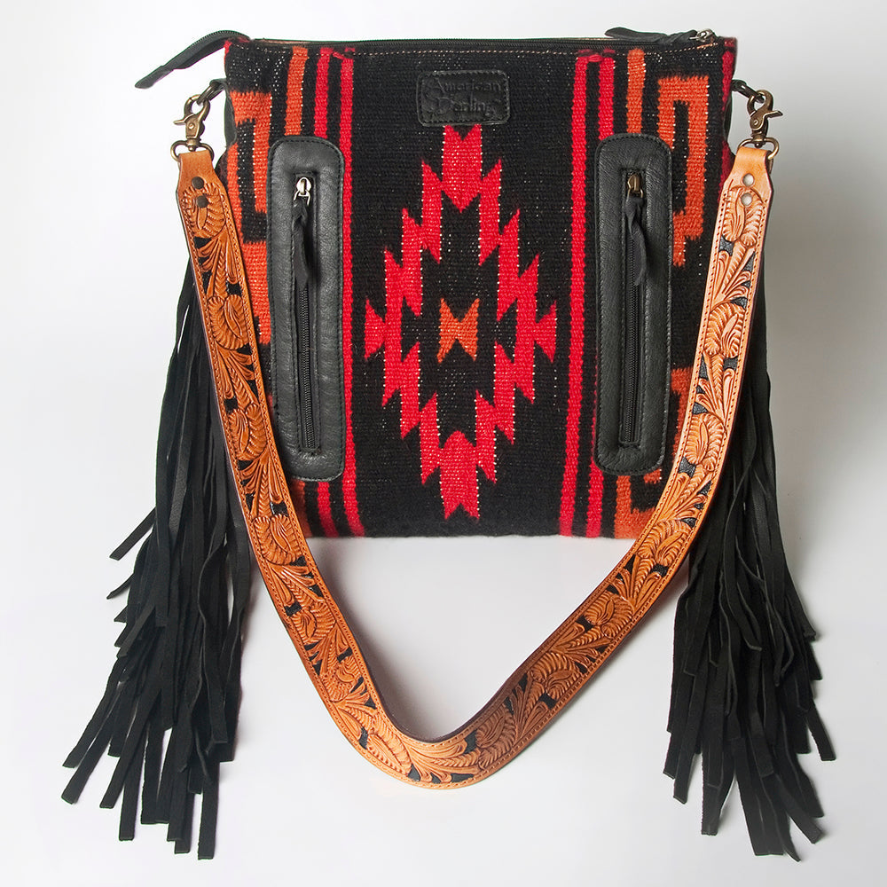 American Darling Hand-Tooled Saddle Blanket Leather Crossbody Bag