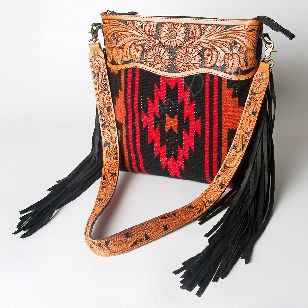 American Darling Hand-Tooled Saddle Blanket Leather Crossbody Bag