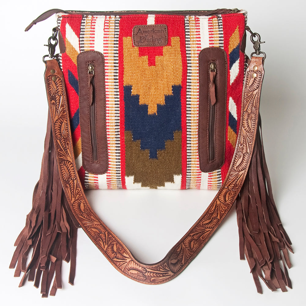 American Darling Hand-Tooled Saddle Blanket Leather Crossbody Bag