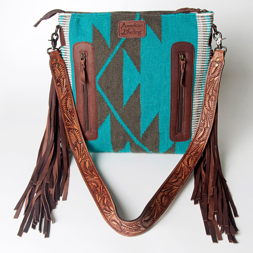 American Darling Hand-Tooled Saddle Blanket Leather Crossbody Bag