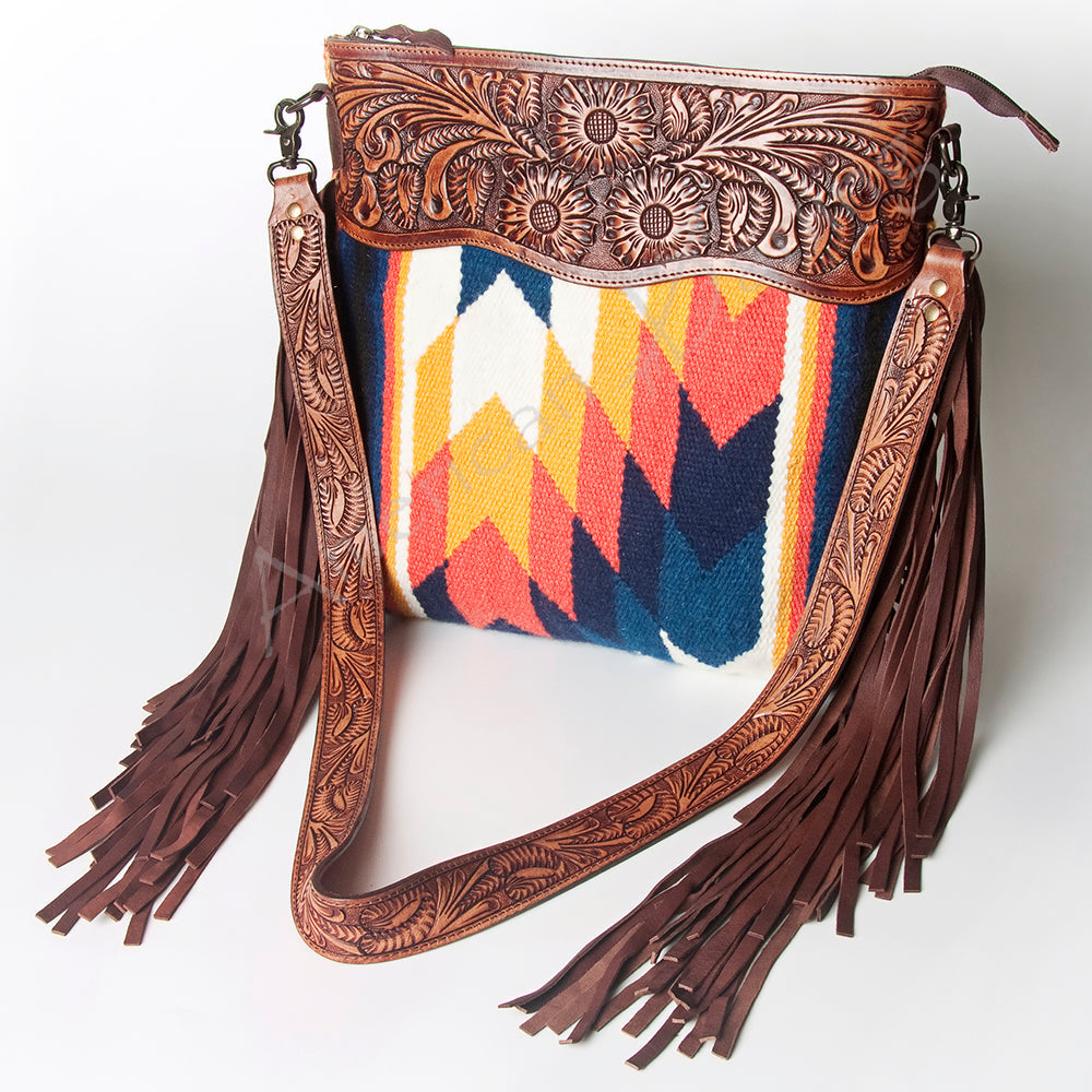 American Darling Hand-Tooled Saddle Blanket Genuine Leather Bag