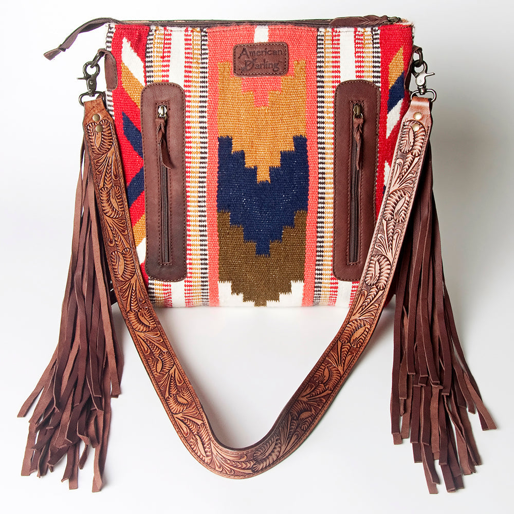 American Darling Hand-Tooled Saddle Blanket Leather Crossbody Bag