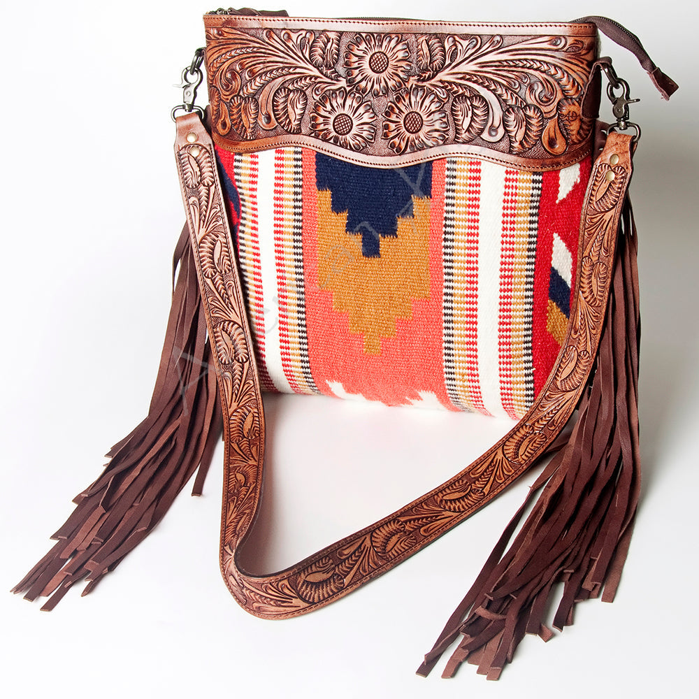 American Darling Hand-Tooled Saddle Blanket Leather Crossbody Bag