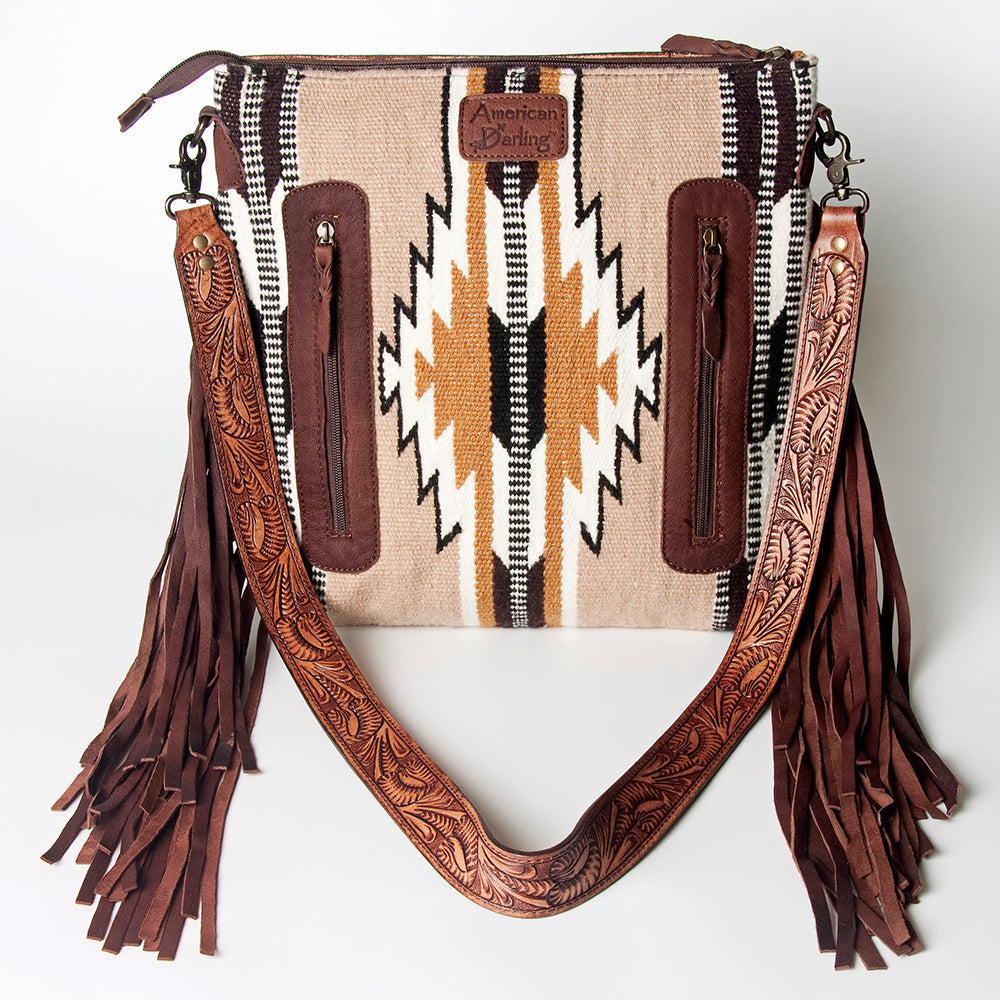 American Darling Hand-Tooled Saddle Blanket Leather Crossbody Bag