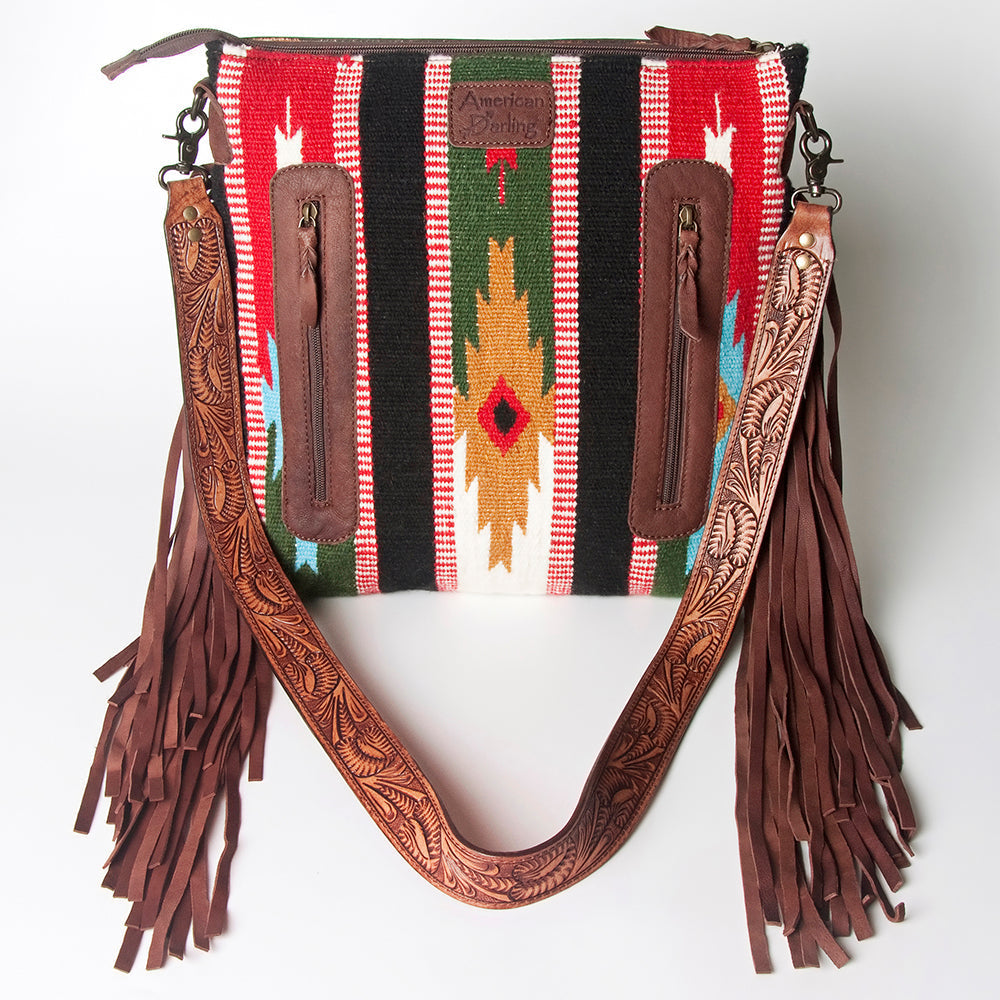 American Darling Hand-Tooled Saddle Blanket Leather Crossbody Bag
