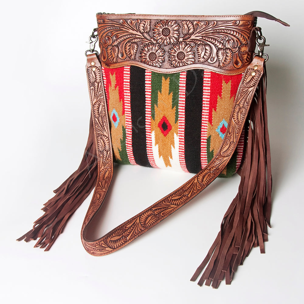 American Darling Hand-Tooled Saddle Blanket Leather Crossbody Bag