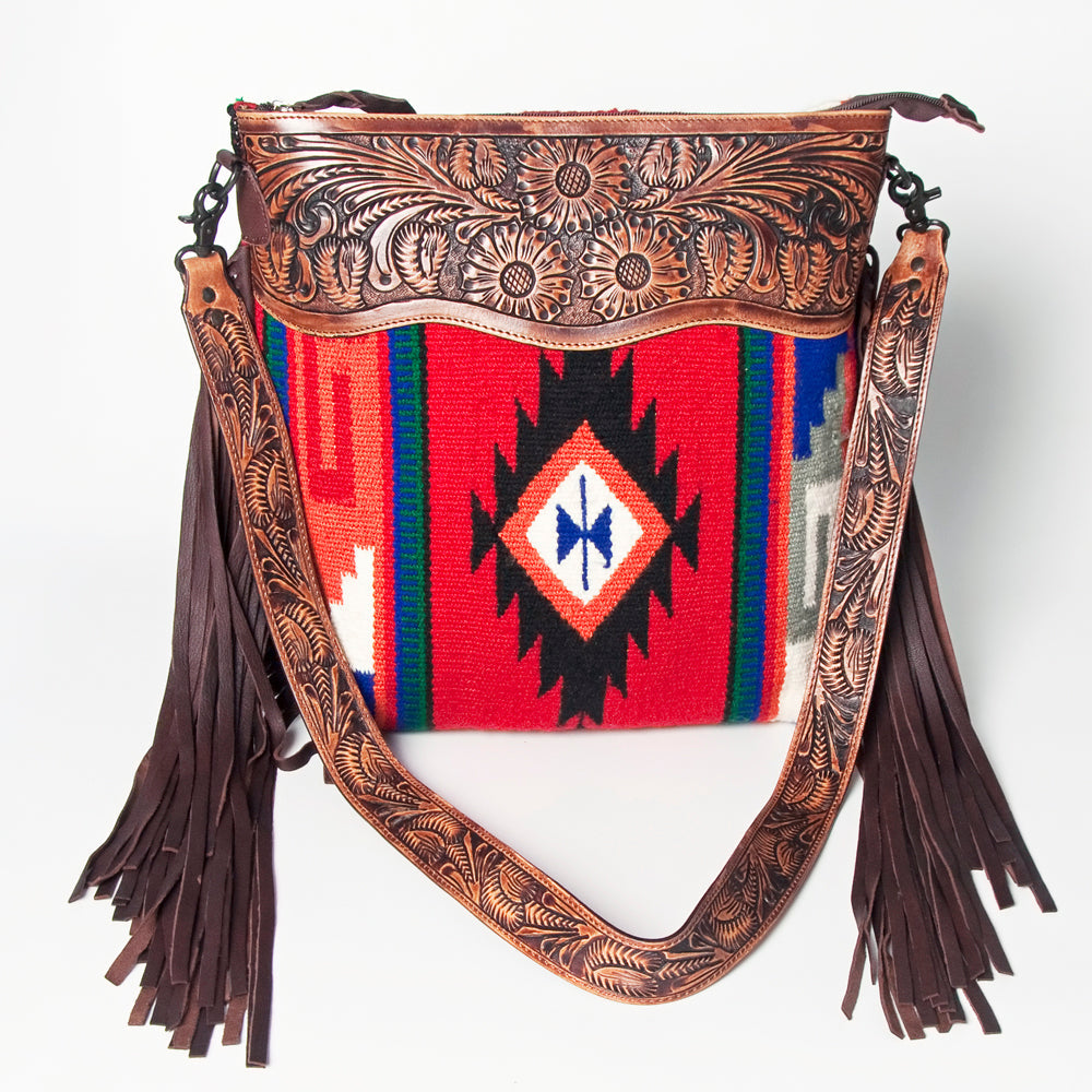 American Darling Hand-Tooled Saddle Blanket Leather Crossbody Bag