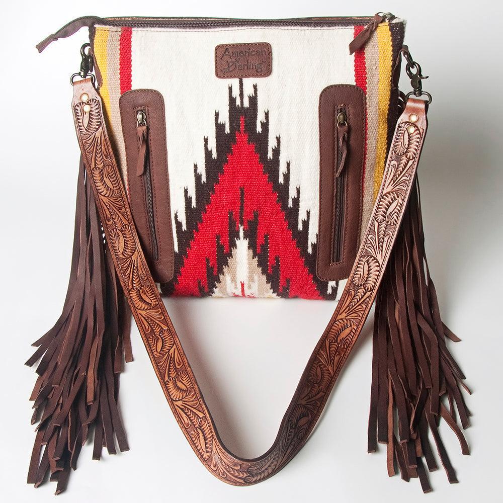 American Darling Hand-Tooled Saddle Blanket Leather Crossbody Bag