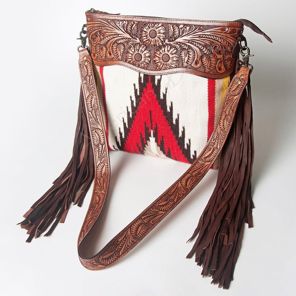 American Darling Hand-Tooled Saddle Blanket Leather Crossbody Bag