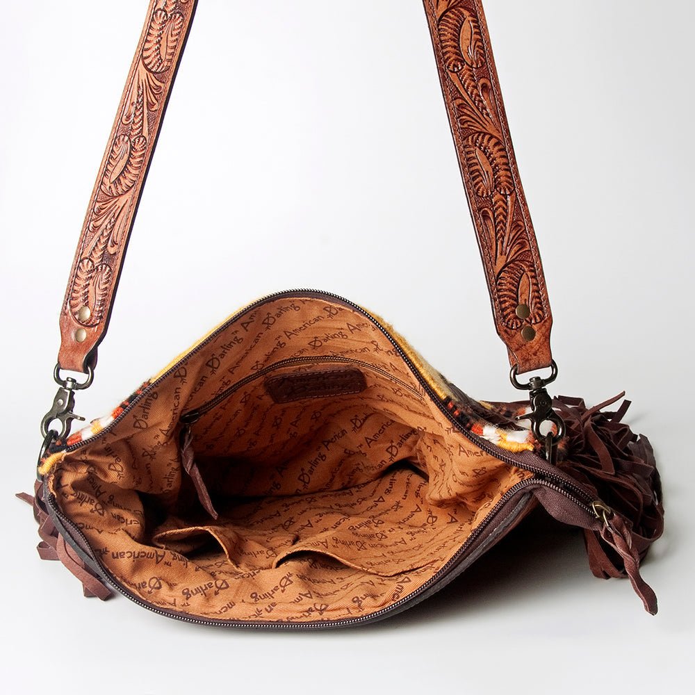 American Darling Signature Crossbody Hand Tooled Saddle Blanket Genuine Leather
