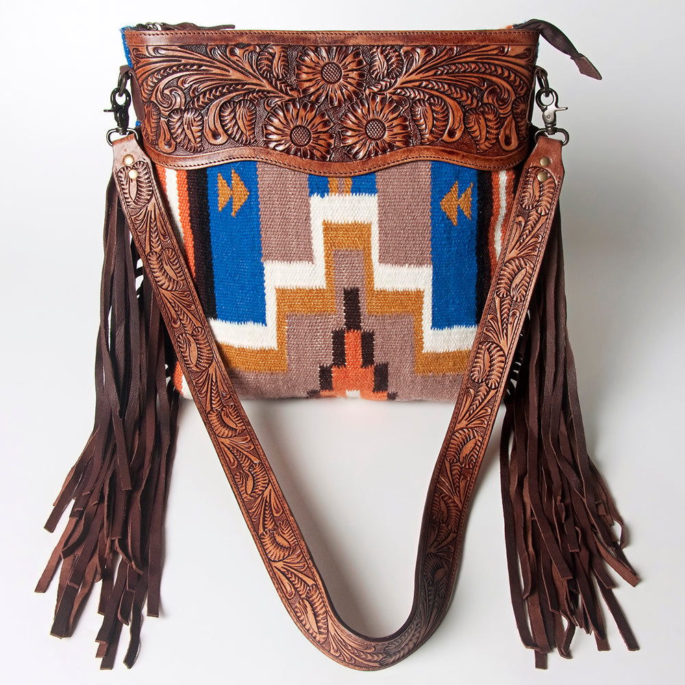 American Darling Hand-Tooled Saddle Blanket Leather Crossbody Bag