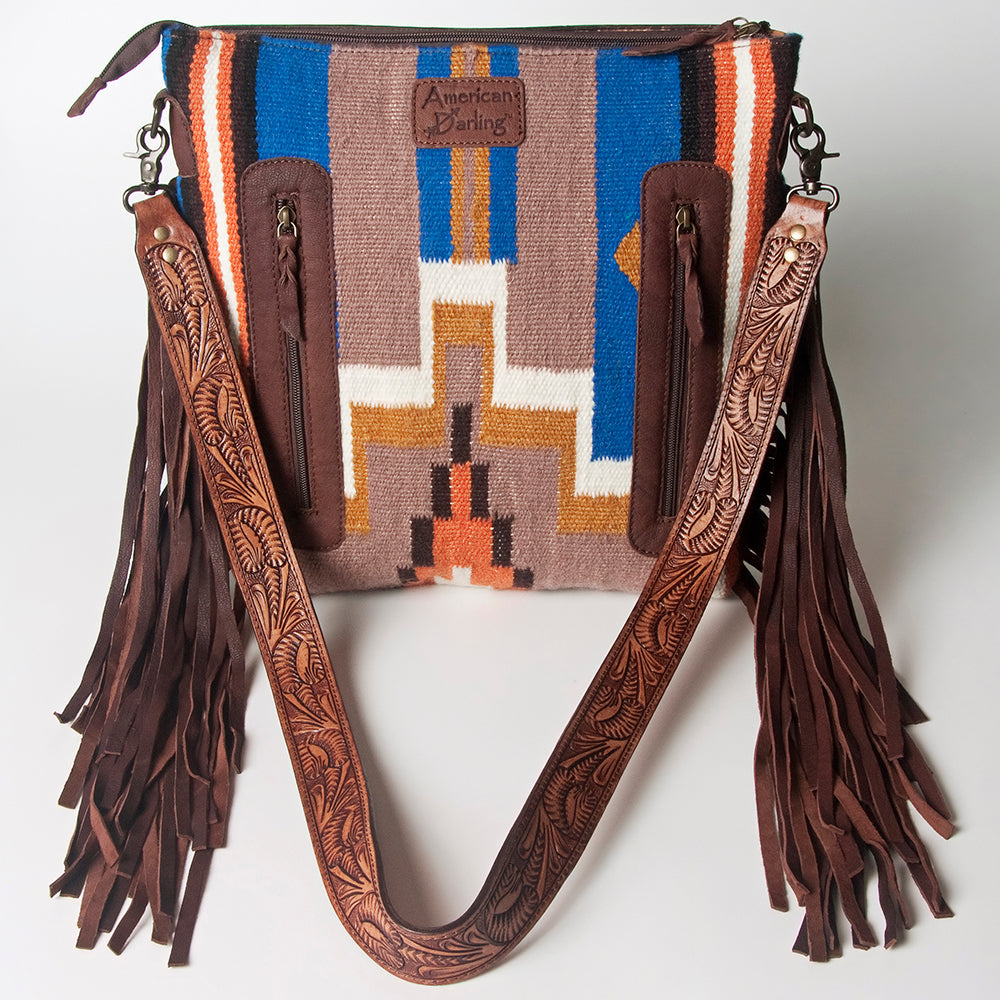 American Darling Hand-Tooled Saddle Blanket Leather Crossbody Bag