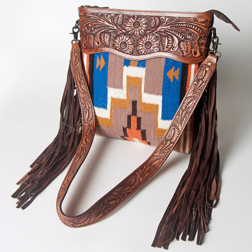 American Darling Hand-Tooled Saddle Blanket Leather Crossbody Bag