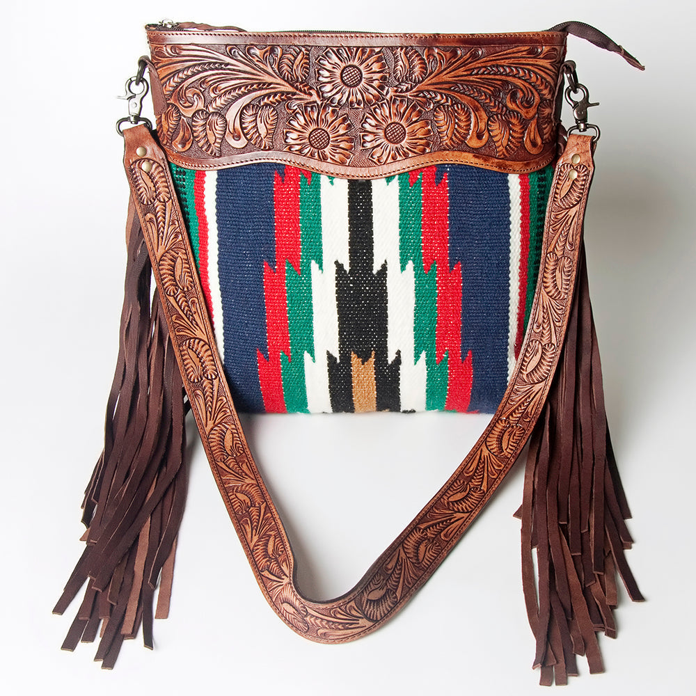 American Darling Hand-Tooled Saddle Blanket Leather Crossbody Bag