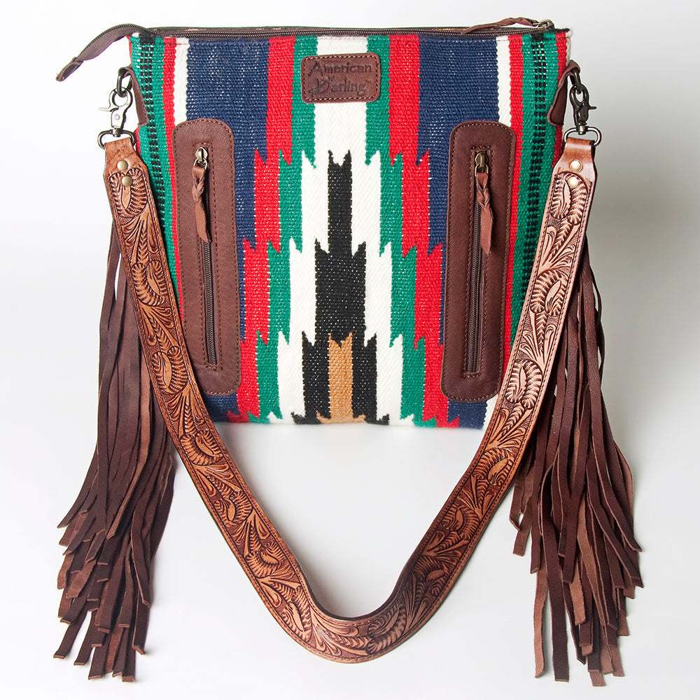 American Darling Hand-Tooled Saddle Blanket Leather Crossbody Bag