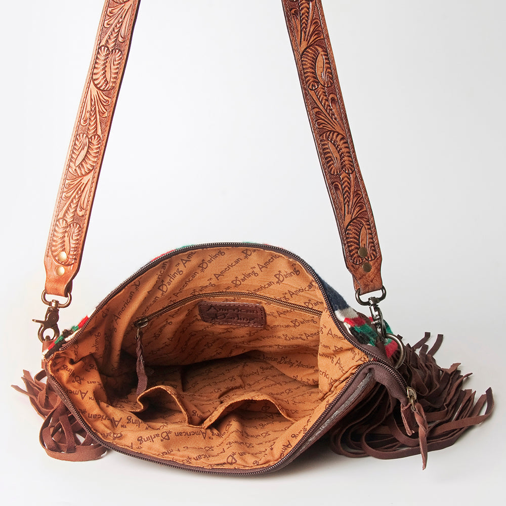 American Darling Hand-Tooled Saddle Blanket Leather Crossbody Bag
