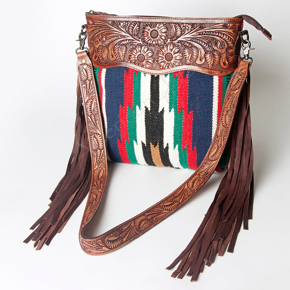 American Darling Hand-Tooled Saddle Blanket Leather Crossbody Bag