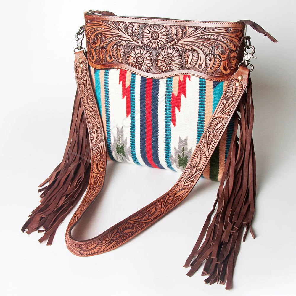 American Darling Hand-Tooled Saddle Blanket Leather Crossbody Bag