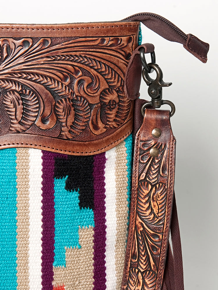 American Darling Hand-Tooled Saddle Blanket Leather Crossbody Bag