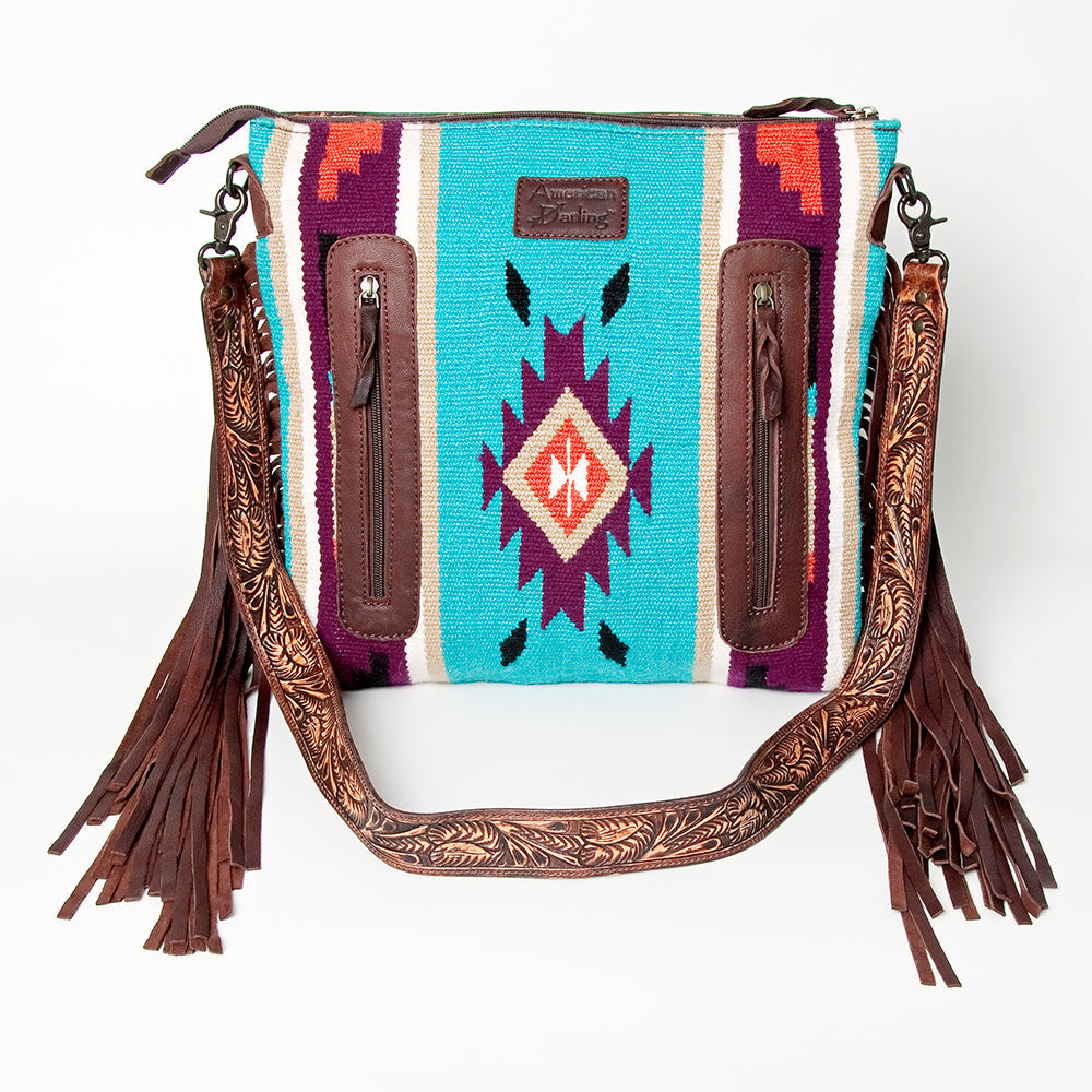 American Darling Hand-Tooled Saddle Blanket Leather Crossbody Bag